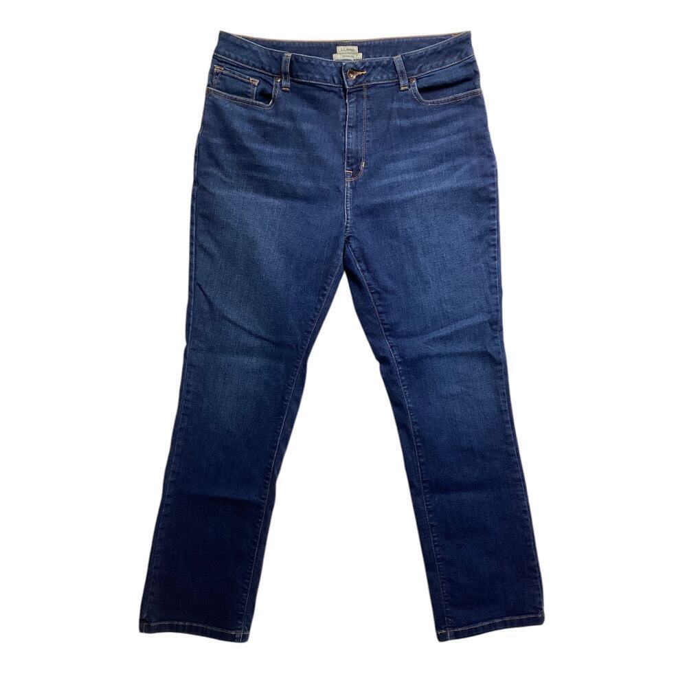 LLBEAN high rise straight leg sz 14 dark wash blue
